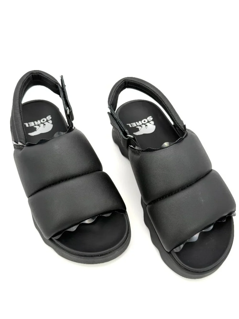 SOREL Vibe Women's Black Leather Platform Slingback Slide Sandals  US 8 NIB.